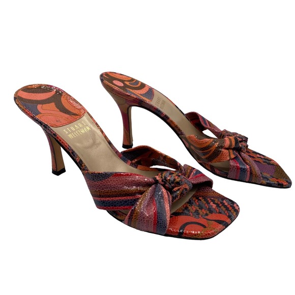 Stuart Weitzman Shoes - Stuart Weitzman Women's Multicolored Geometric Open Toe Knotted Mule Sandal 7.5M